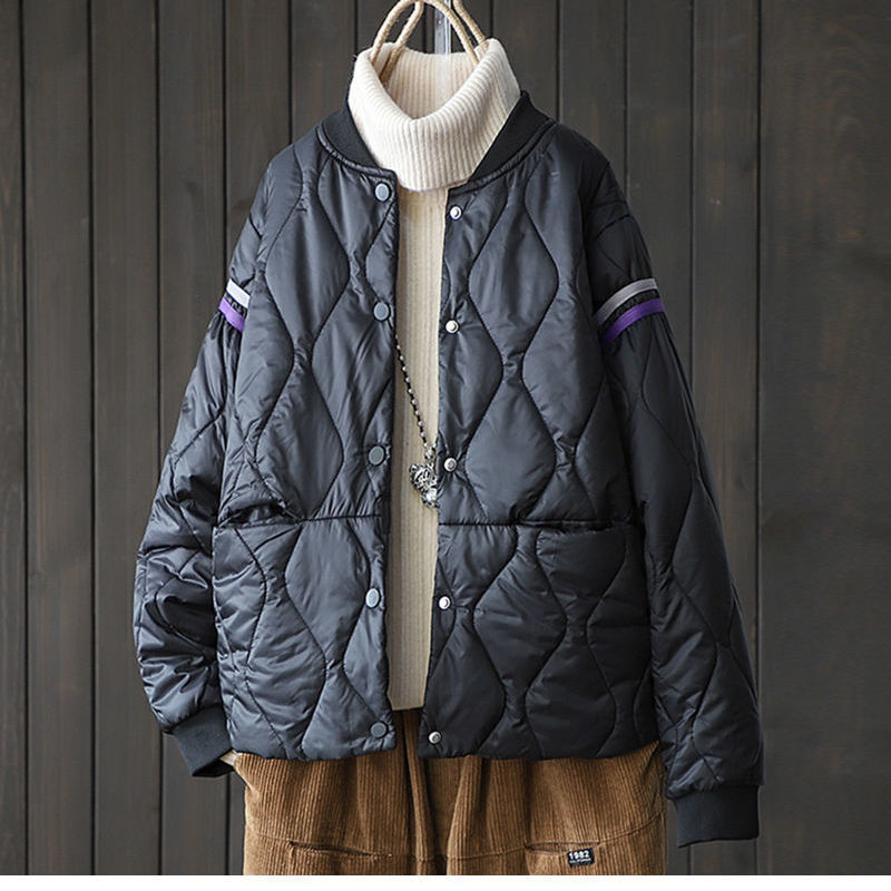 外贸出口尾单大牌剪标断码女装轻薄羽绒棉服秋冬复古菱形棉衣外套