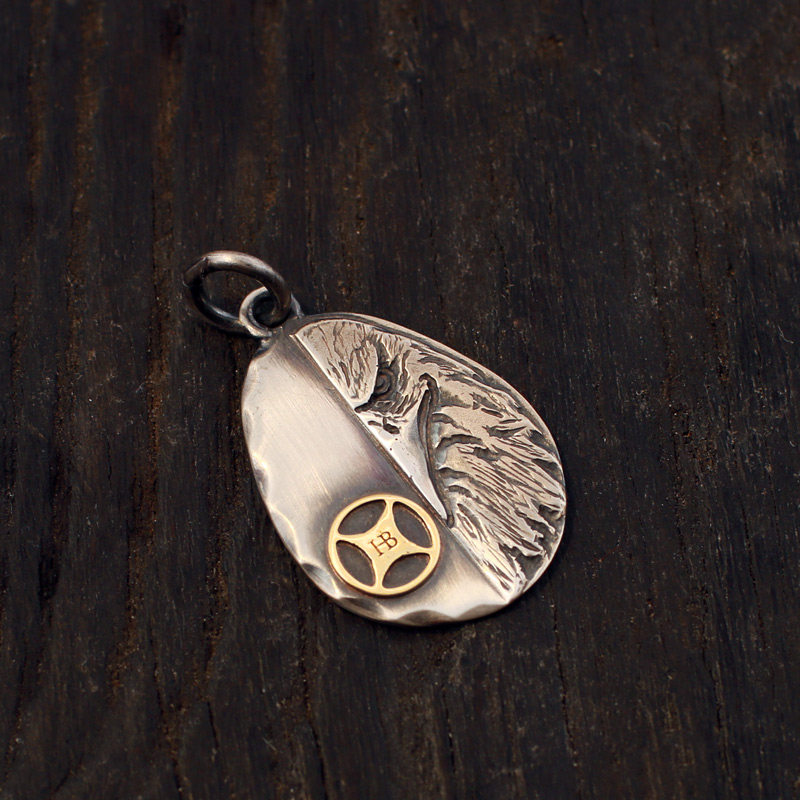 一休老银匠高桥吾郎风格手工纯银半老老鹰切边银饼项坠