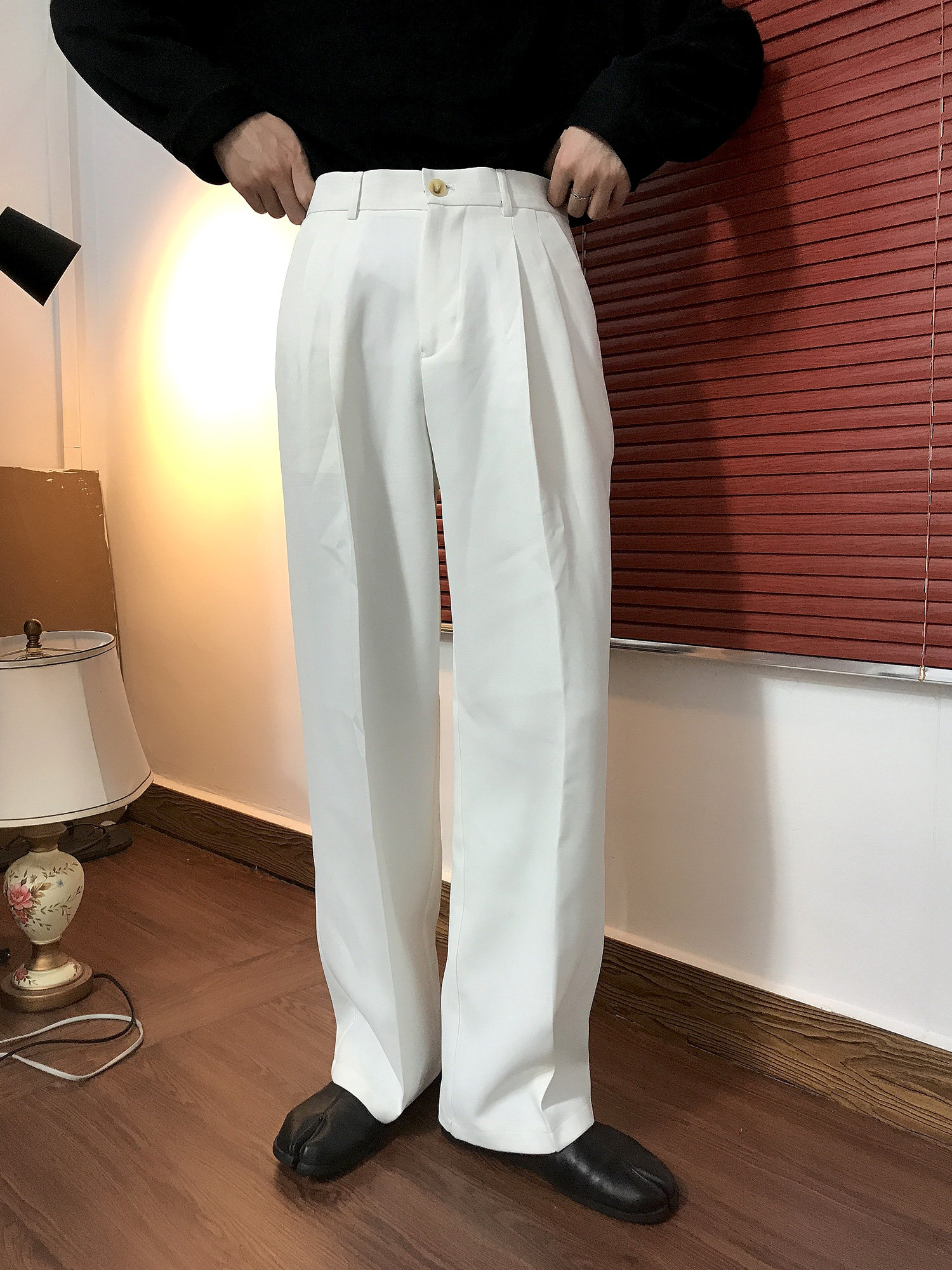 er韩版ins潮流白色直筒休闲裤男女百搭拖地休闲裤