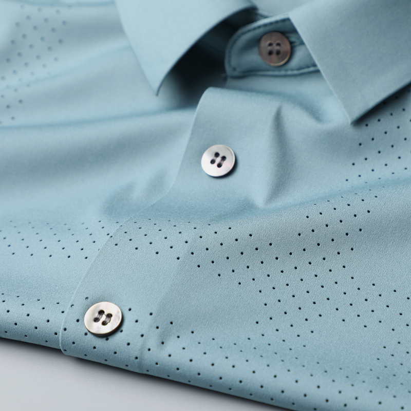 凉爽透气冲孔面料垂感丝滑弹力压胶衬衣高端商务休闲男士短袖衬衫
