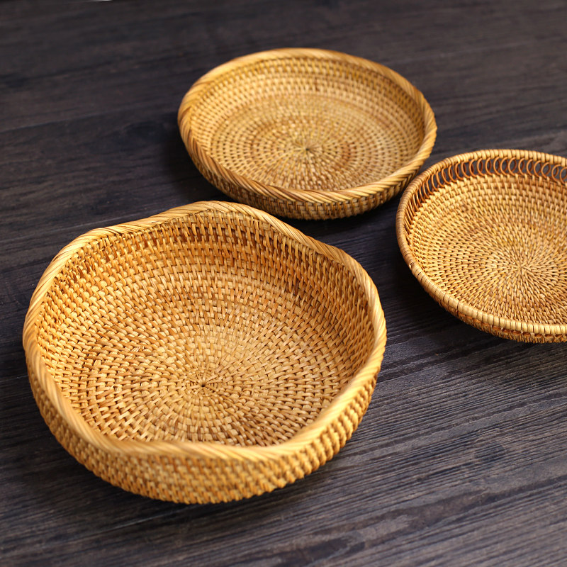 收纳家用藤编果盘水果篮子面包零食茶点桌面编织果盆