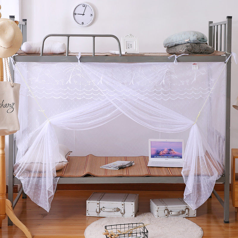 蚊帐学生宿舍上铺下铺可穿杆防尘顶家用加厚梅花桃心0.9米1.2/1.
