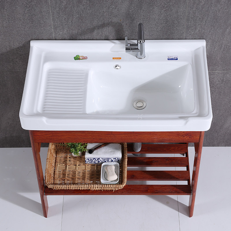 陶瓷洗衣盆太空铝不锈钢支架阳台洗脸洗手盆带搓板超深洗衣槽水池