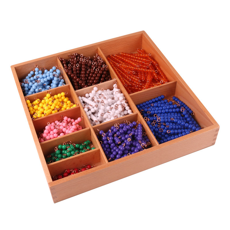 串珠幼儿园蒙台梭利蒙氏教具彩色五倍珠串乘法早教教具