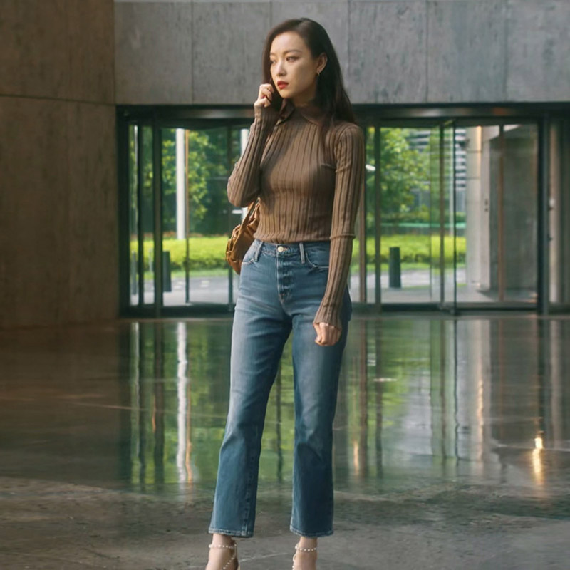 流金岁月倪妮朱锁锁同款咖啡色打底衫内修身polo毛衣毛针织衫