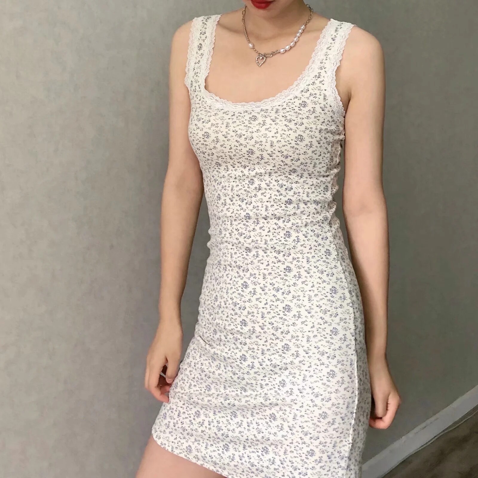 brandymelville官网碎花花蕾丝边修身甜美包臀连衣裙bm连衣裙