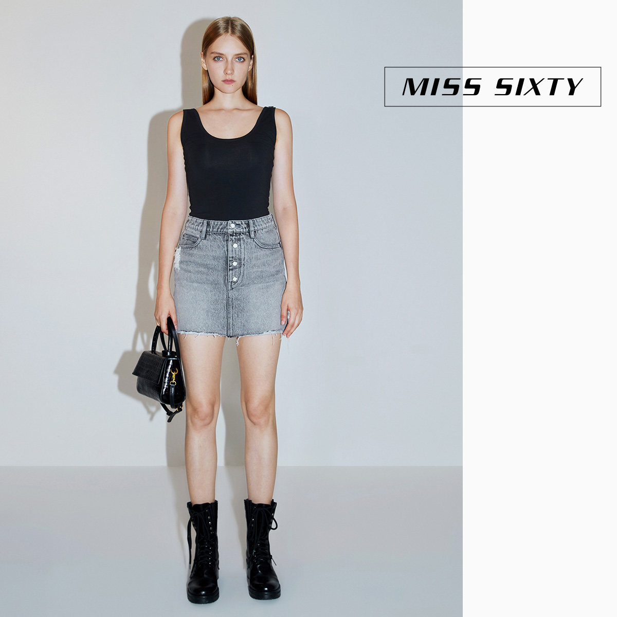 misssixty钉珠花朵牛仔短裙裙子半身裙女半身裙