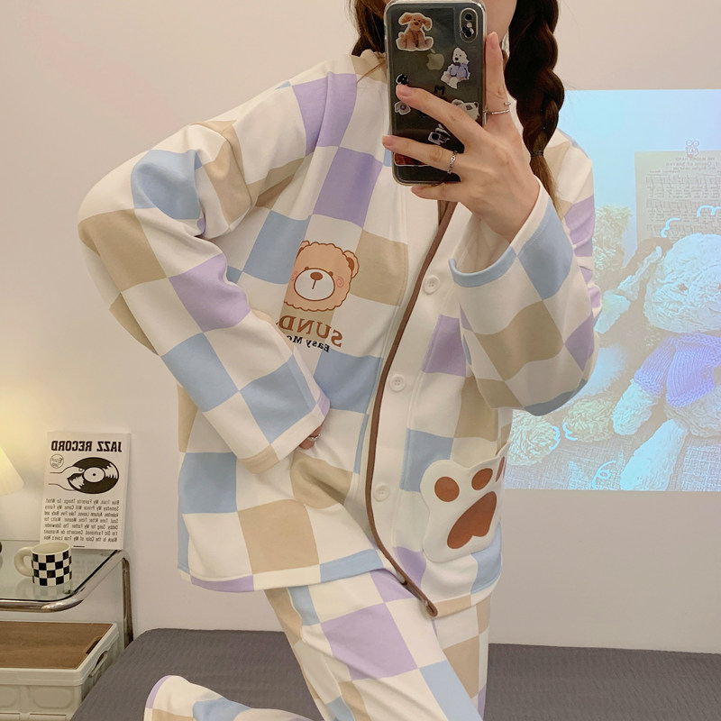 网红小熊睡衣女款春秋秋季纯棉长袖2022年新款睡衣