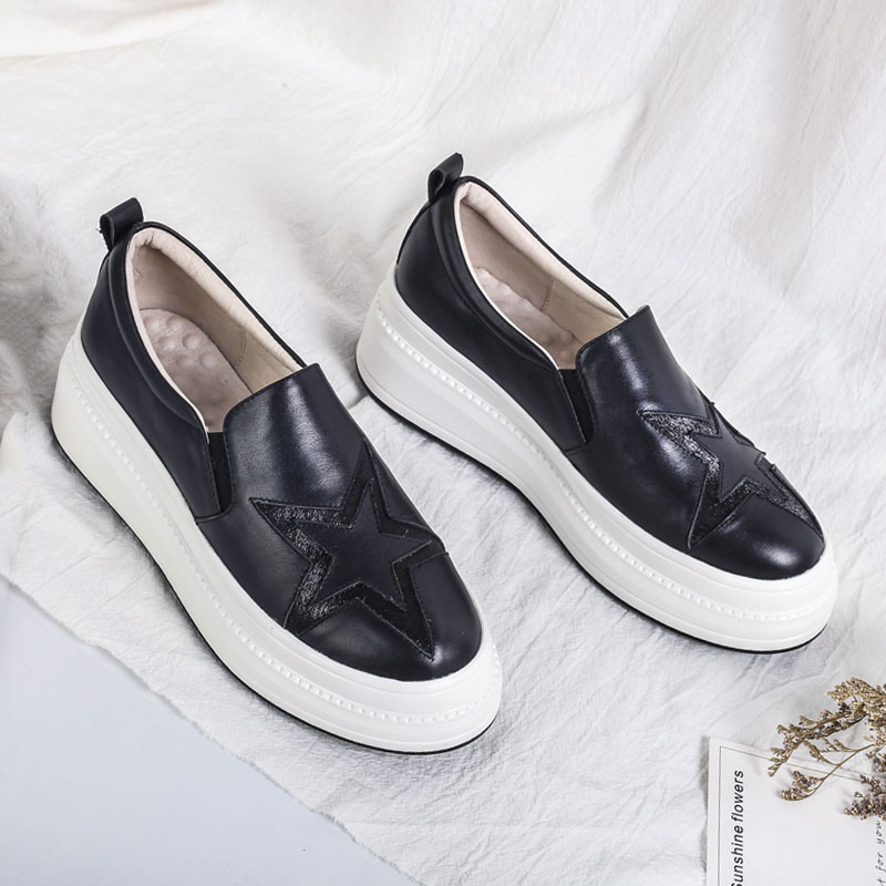 厚底单鞋女2022春秋新款真皮松糕乐福鞋一脚蹬懒人鞋女百搭休闲鞋