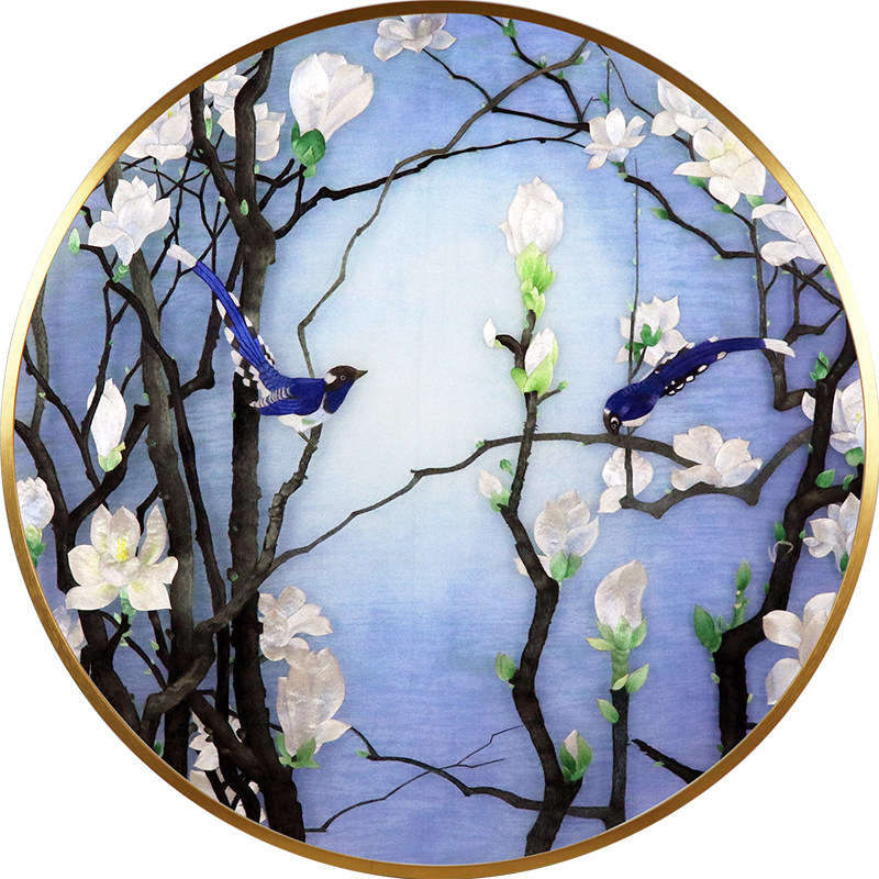 苏绣中式刺绣圆形真丝手工客厅隔断成品屏风苏绣