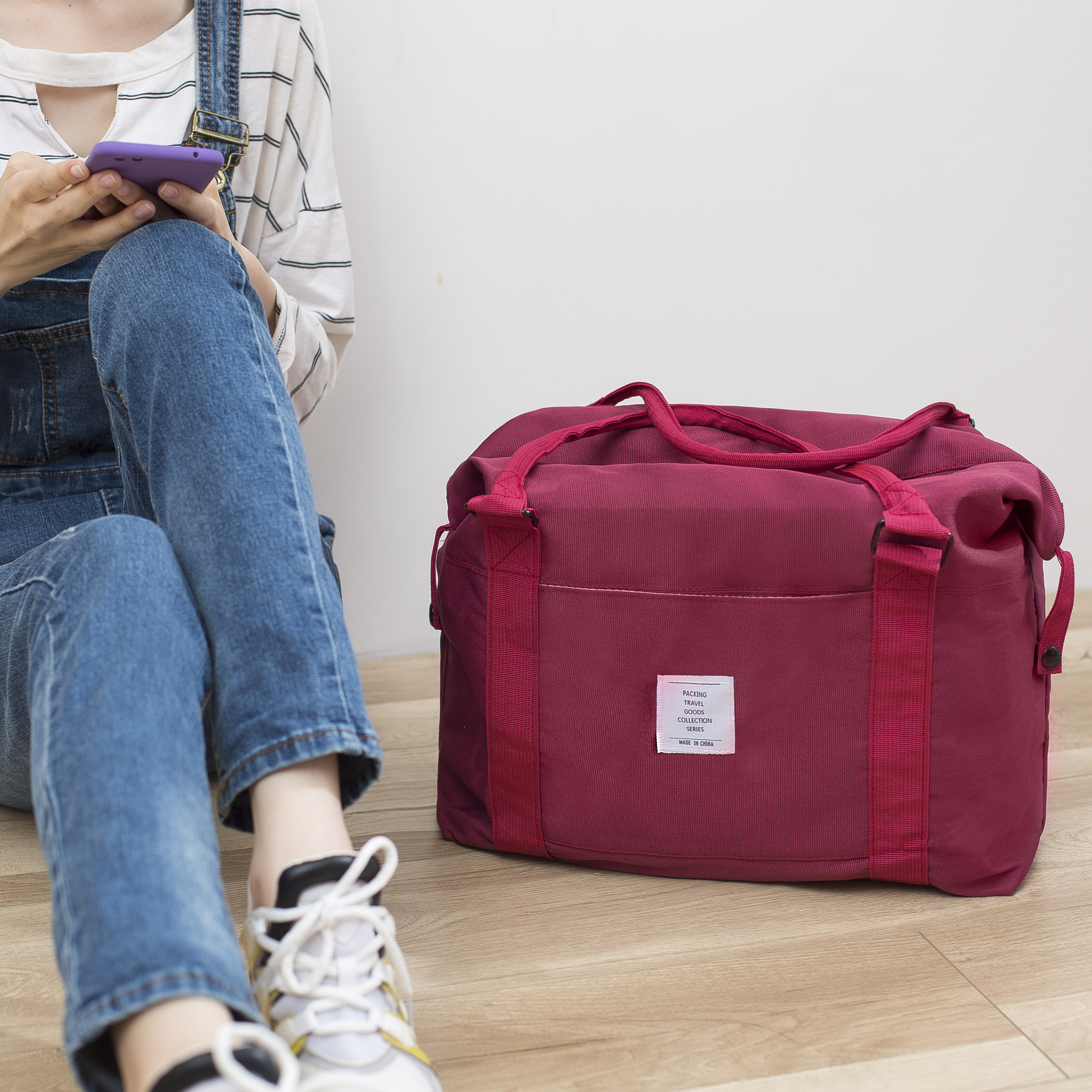 旅行包女短途行李包男帆布手提包双层整理袋轻便健身包登机拉杆包