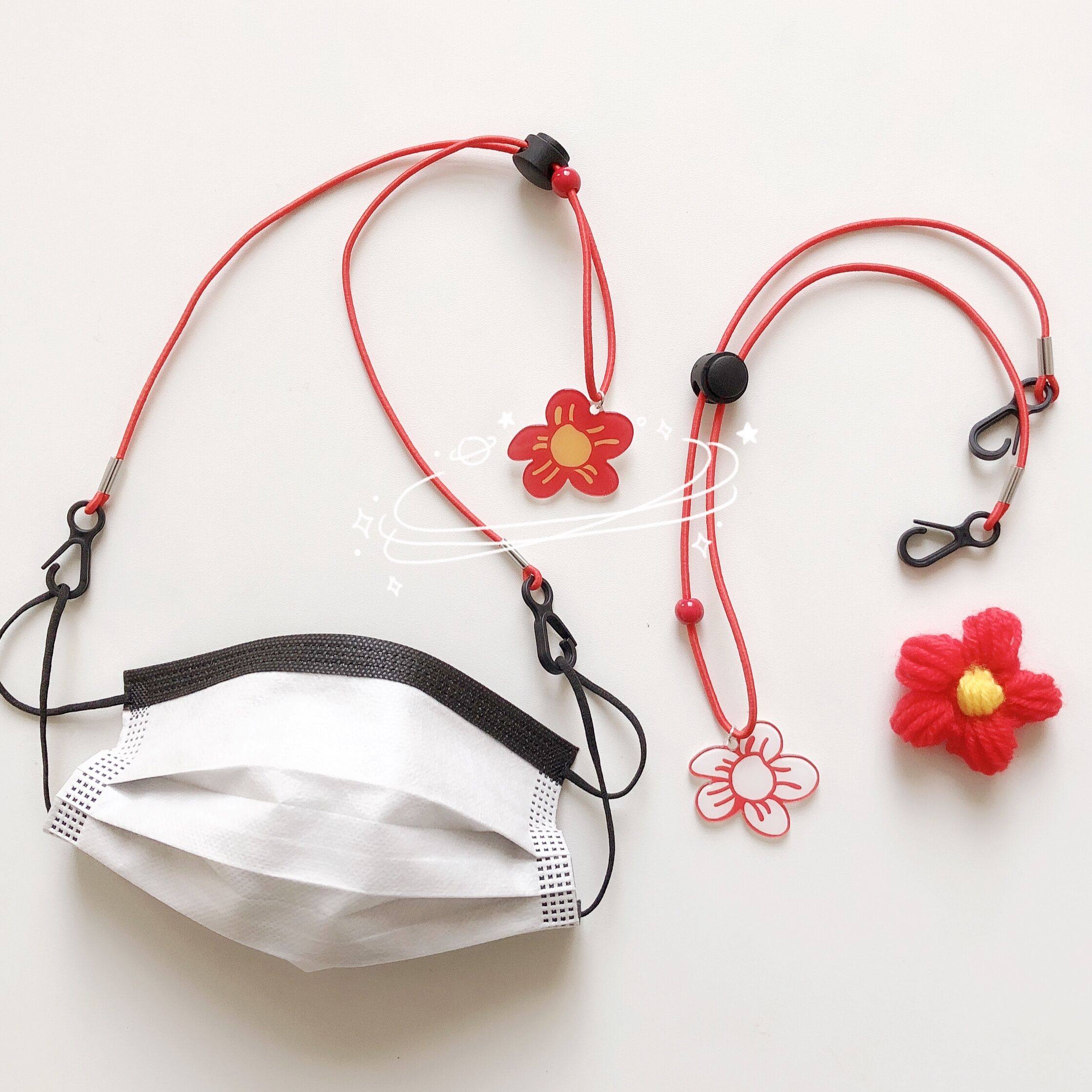 口罩挂绳红色小花弹力绳子防丢挂脖延长绳墨绳
