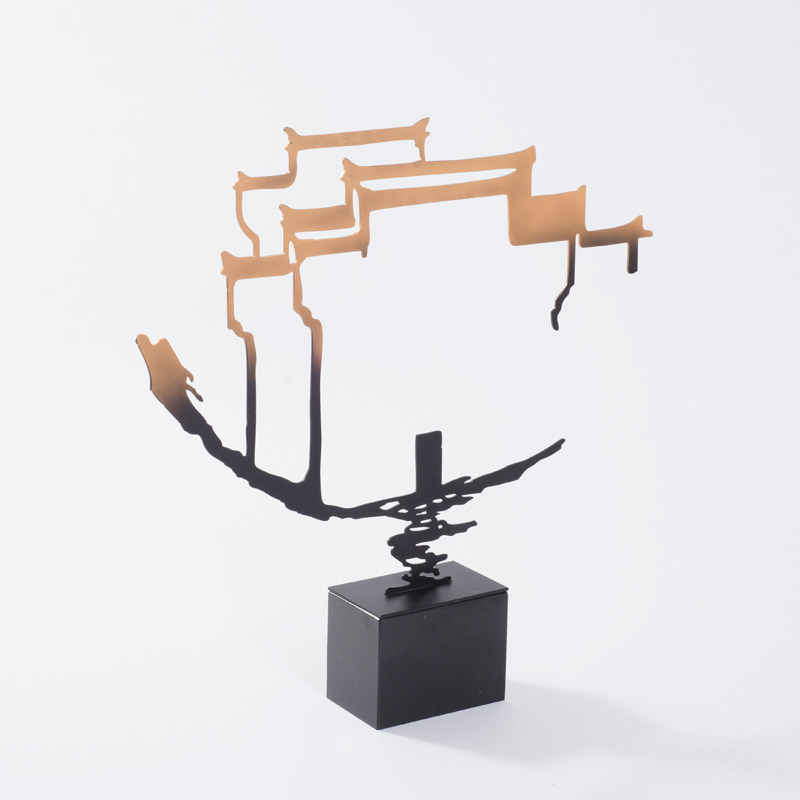 新中式艺术品摆件玄关桌面书房古风金属建筑徽派摆件