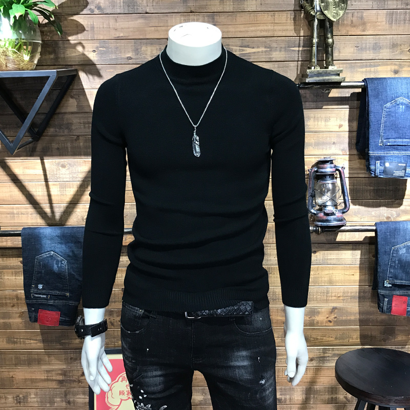 纯色半高领男士针织打底衫修身加厚潮流百搭毛衣秋冬季2021年爆款