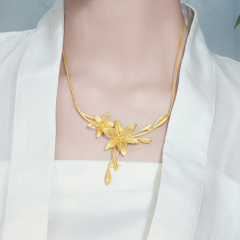 千叶珠宝黄金足金项链百年好合结婚首颈婚庆饰品送礼颈饰