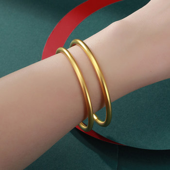 千叶珠宝古法黄金手镯女素圈足金实心磨砂结婚金镯子送妈妈计价ys