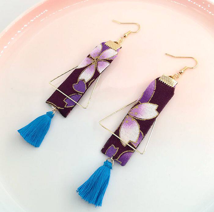 日系和风软妹精灵流苏苏超复古布艺耳环银耳耳环