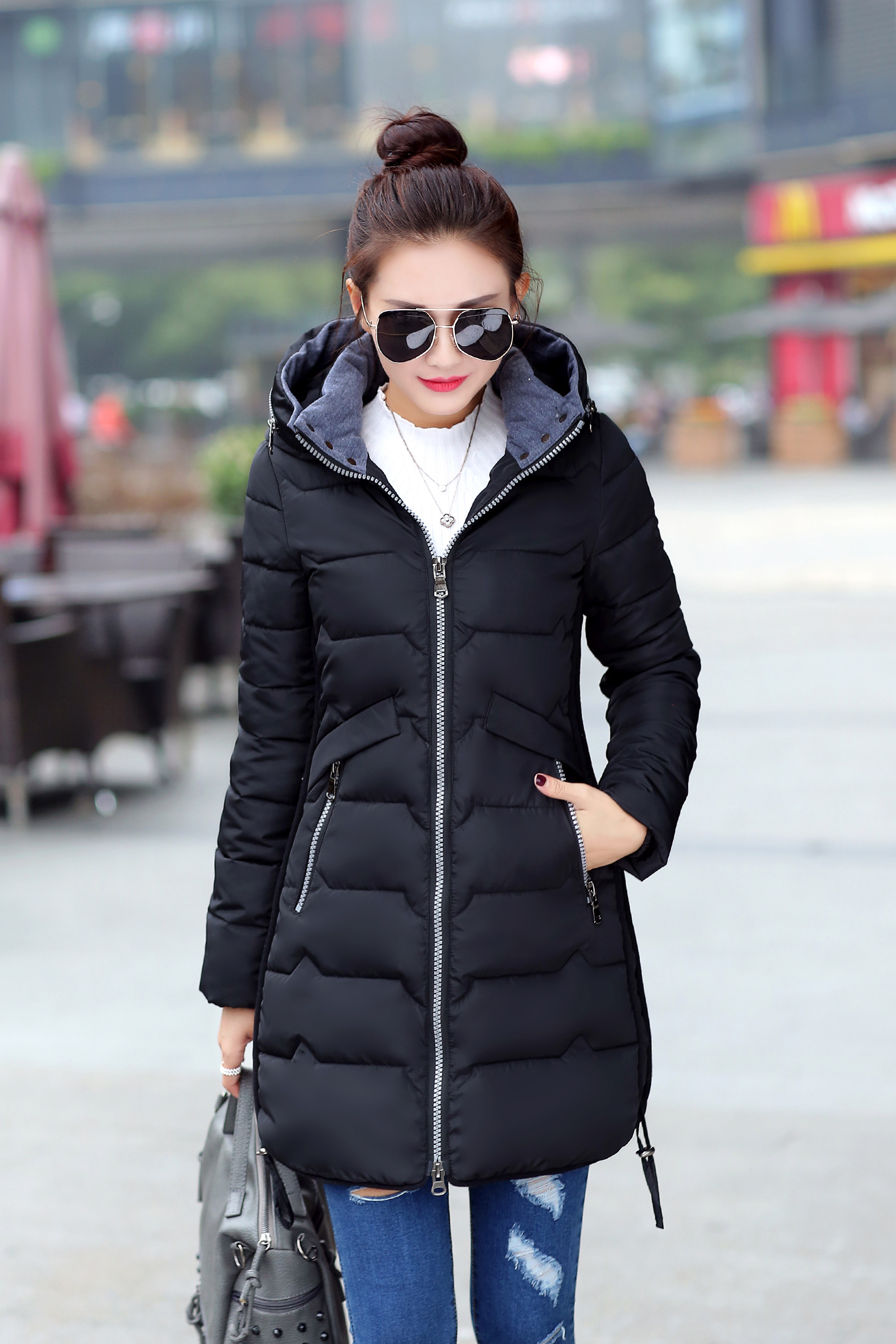 200斤特大码羽绒棉服女中长款修身显瘦胖mm胖人服饰加肥加大棉衣 - 红