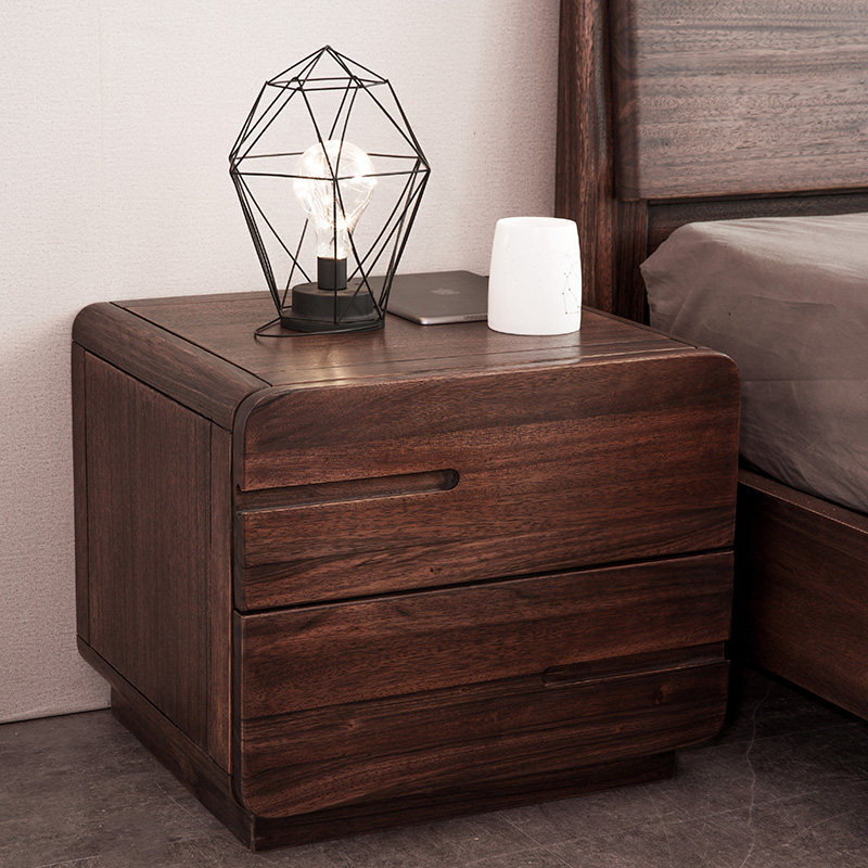 胡桃胡桃木木色床头柜实木现代简约中式储物柜整装装置物床头柜