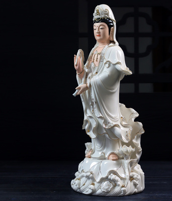 凡匠站式立观音佛像陶瓷观世音菩萨供奉风水白瓷南海观音像摆件