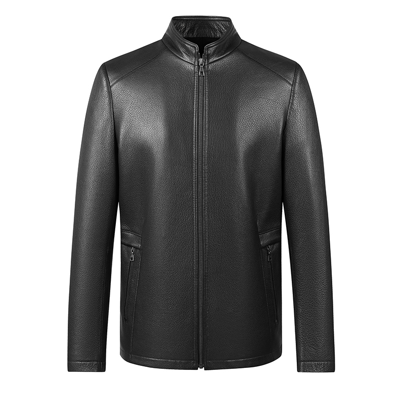 牧尼轻奢真皮皮衣男士自然缩纹立领短款皮夹克秋冬季高档男装外套