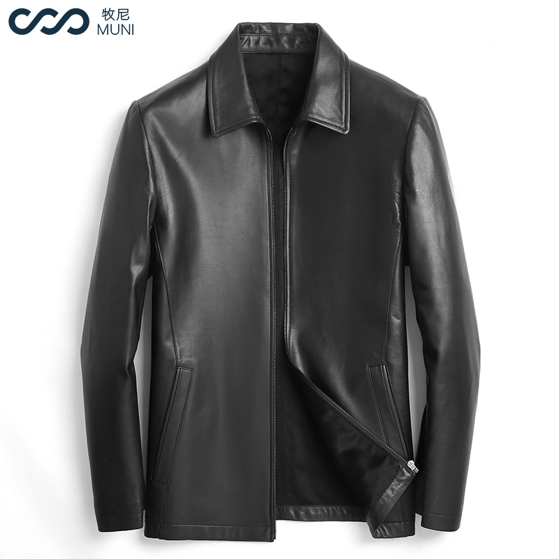 牧尼新西兰进口头层胎牛皮翻领真皮衣夹克男羊绒内里轻奢男装外套