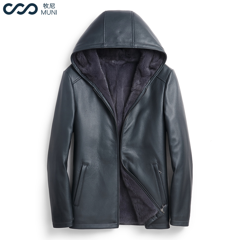 牧尼进口新西兰鹿皮真皮皮衣男宝嘉美貂胆连帽皮貂毛一体轻奢外套