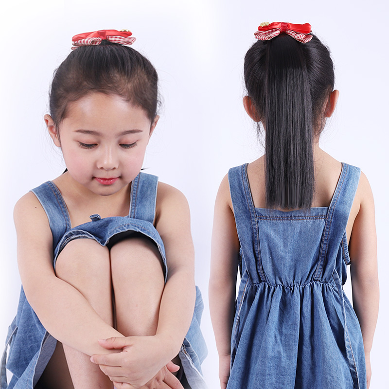【森洣假发】儿童小孩幼儿女宝宝假发辫子蝴蝶结直发发夹马尾假发