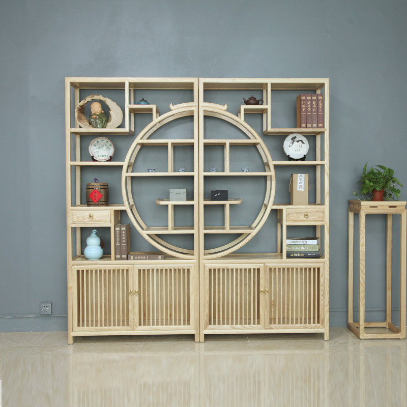 新中式古董客厅简约禅意现代多宝阁展示柜茶叶实木多宝格