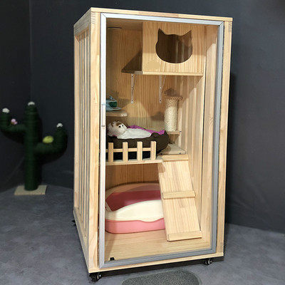 木质实木猫窝 豪华多层 别墅猫笼 宠物猫抓板剑麻 猫笼家用 定做