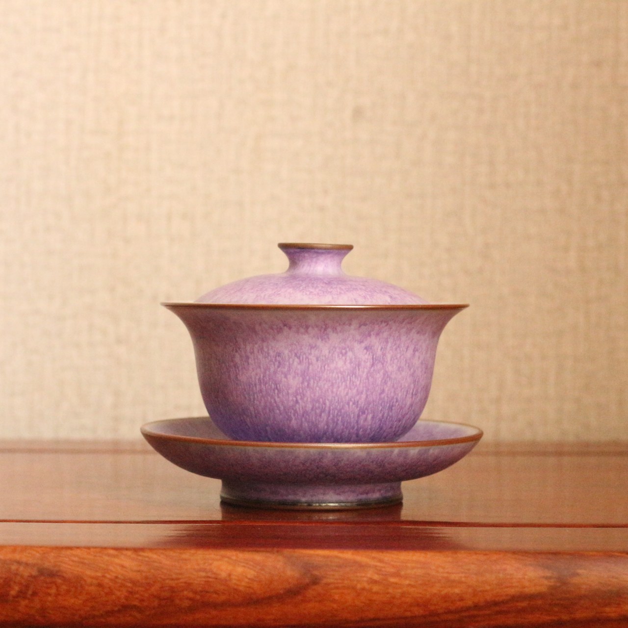 钧瓷茶器老师晓飞任晓飞茶道驺虞紫光炭烧盖碗盖碗