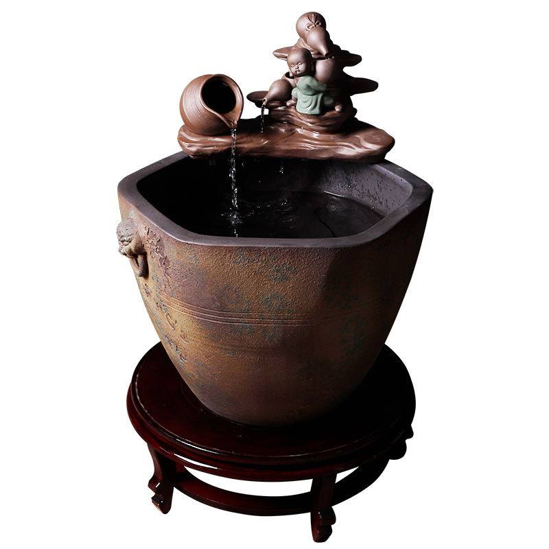景德镇陶瓷金鱼水缸禅意流水摆件招财庭院仿古大缸摆件