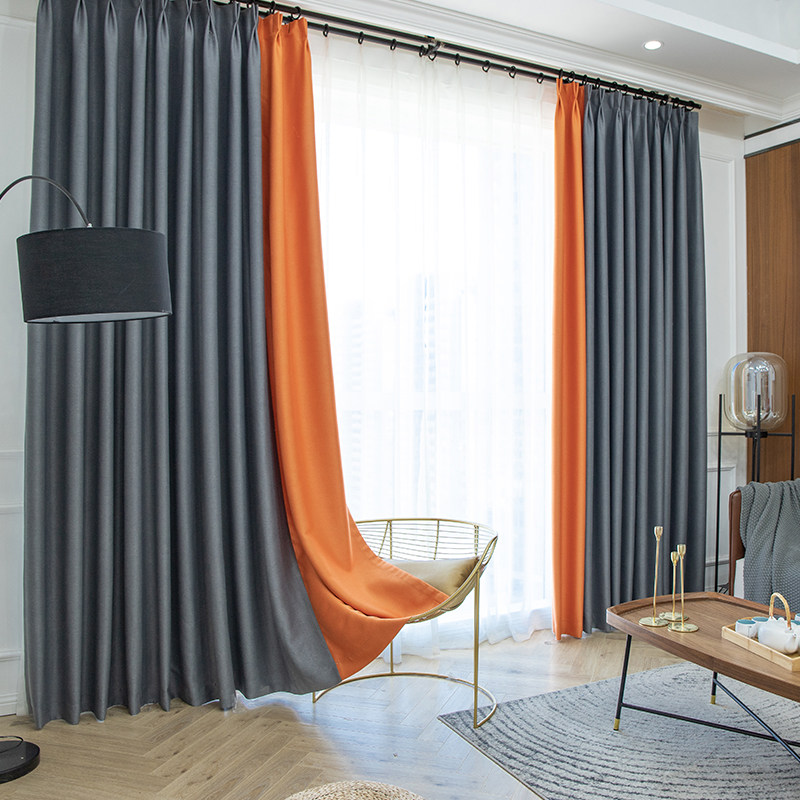 定制窗帘双色拼接北欧简约双面麻料加厚卧室定制窗帘