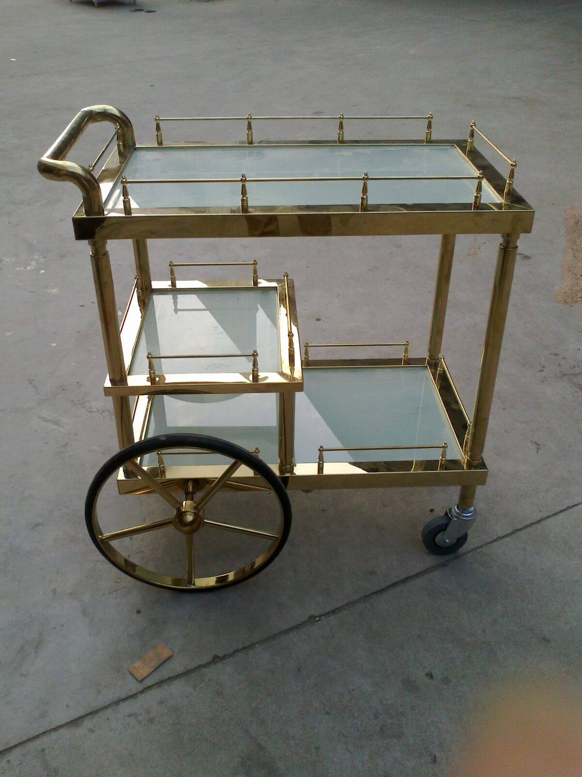 三层皇家酒水车 欧式方形玻璃酒店大堂餐厅移动餐车 推车服务车