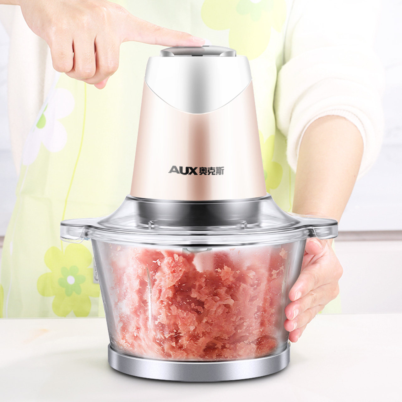 奥克斯绞肉机家用小型电动多功能绞馅搅碎肉机搅拌打肉菜蒜泥器