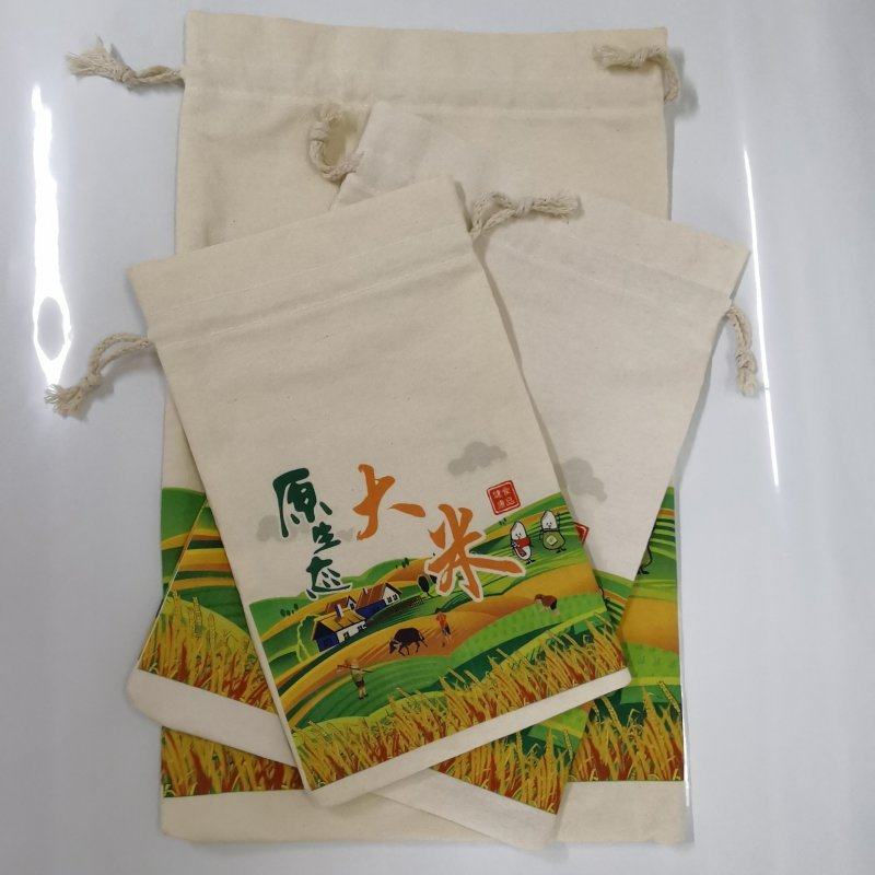 帆布布袋彩印田园风帆米袋面粉口袋抽绳大米购物袋