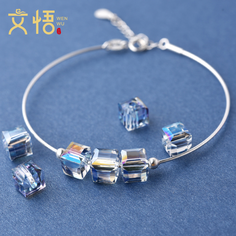 925银纯银极细万能手镯手链女搭配DIY天然水晶手串简约个性镯子