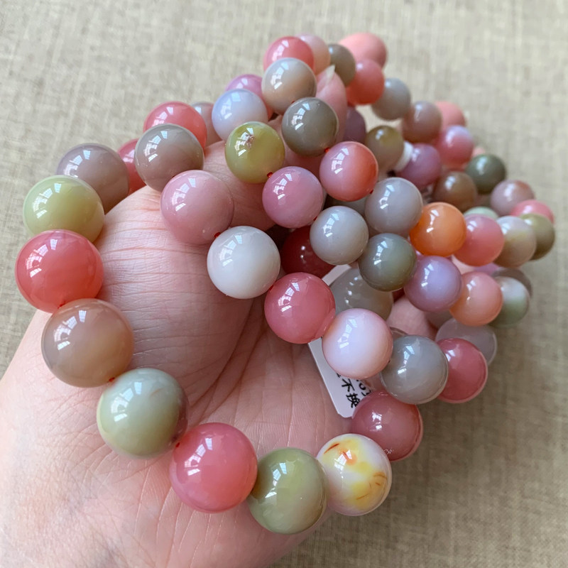 天然果冻糖果色盐源玛瑙俏色七彩南红手链一物一图手链