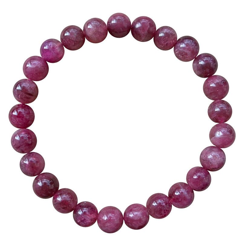 天然巴西粉碧玺粉红西瓜梅花碧玺粉色水晶单圈手串水晶饰品手链女