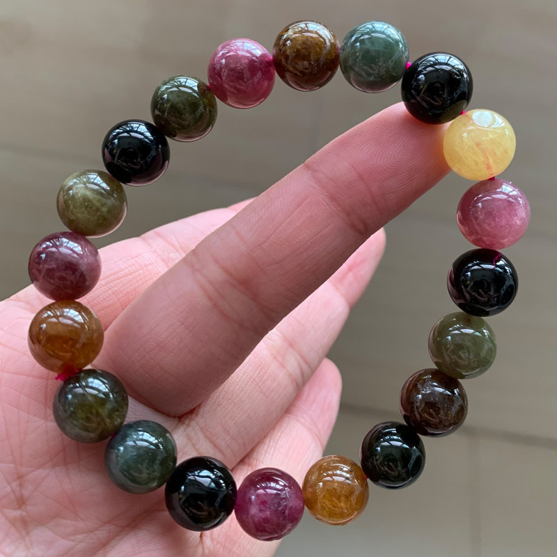 天然老矿碧玺深色糖果彩虹老料手链手串彩宝礼物手链