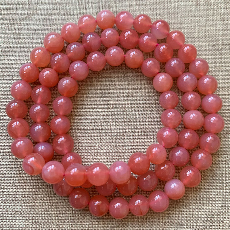 天然粉盐源三圈手链粉红玛瑙糖果色手串一物一图粉水晶饰品礼物女