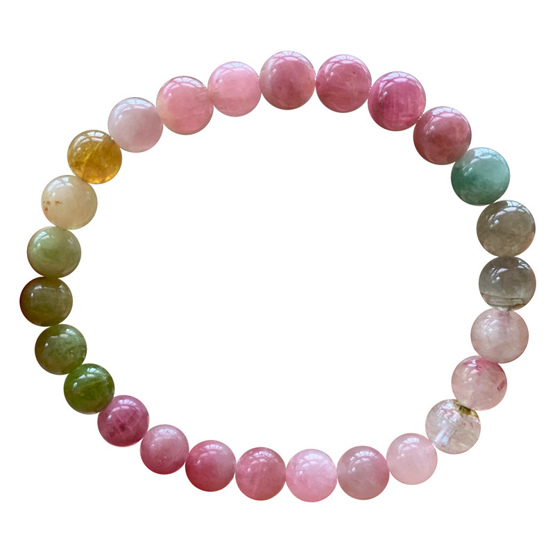 天然马卡龙碧玺单圈手链女彩虹糖果色西瓜碧玺彩宝水晶饰品礼物