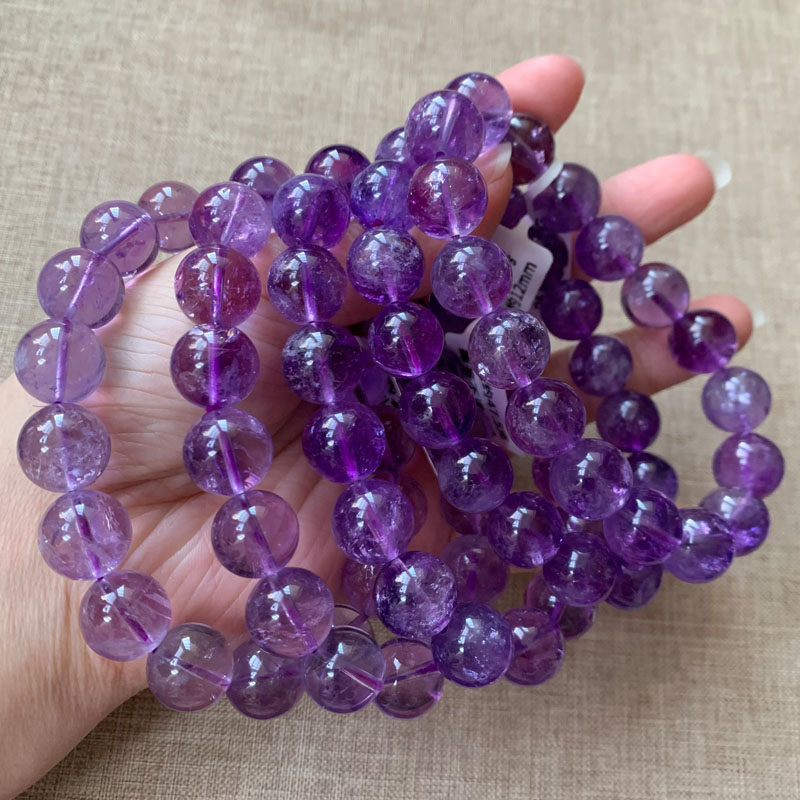 天然梦幻薰衣草紫水晶手链淡紫水晶单圈手串紫幽灵饰品礼物送女友