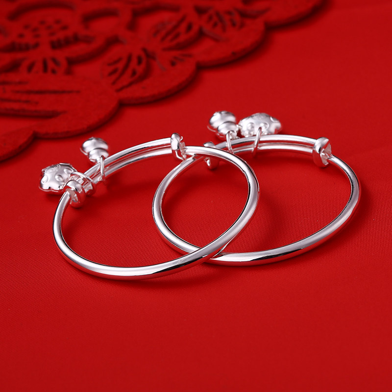 老银匠999足银小孩脚环宝宝银脚镯男女宝宝婴儿满月周岁纯银手镯