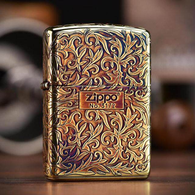 zippo美国打火机日版唐草花卷草纹熏金烤蓝在我心中zippo