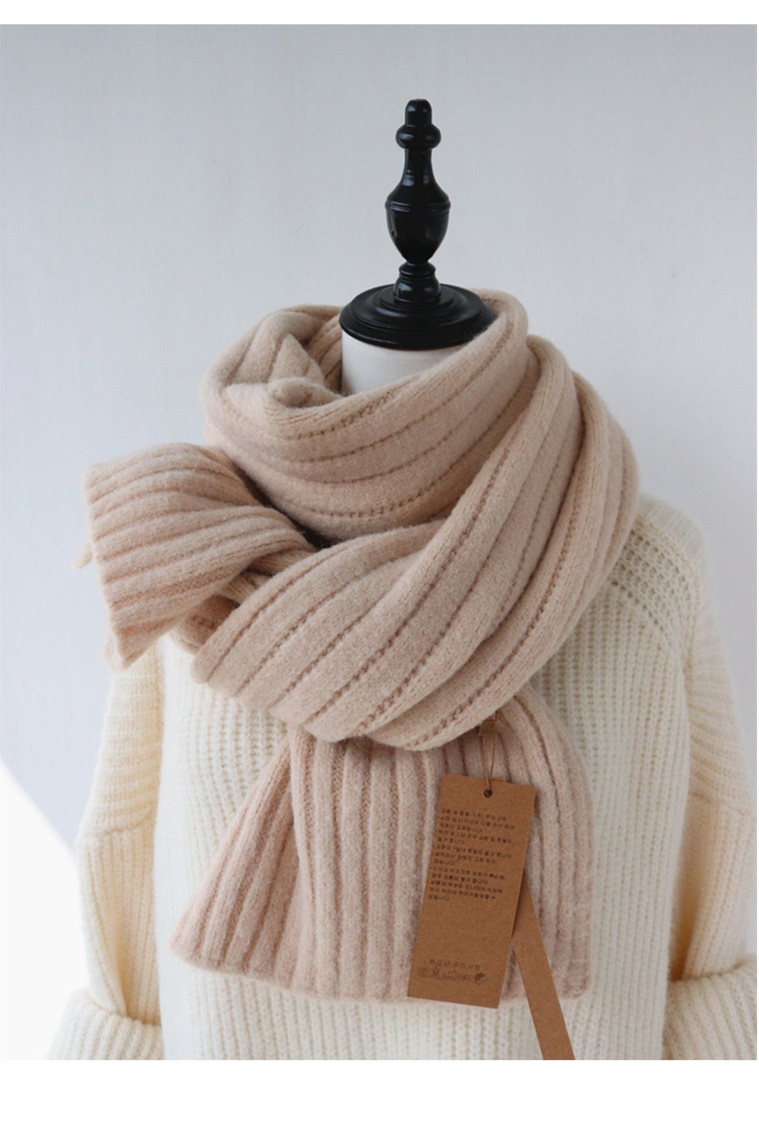 日系学生纯色灰色长款保暖毛线针织围巾男女围巾