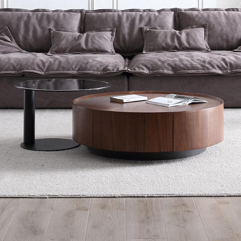 茶几极简侘寂圆形客厅家用现代电视柜组合沙发茶几