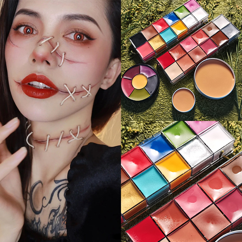 人体彩绘颜料油彩脸部化妆万圣节妆容脸谱戏剧骷髅化妆