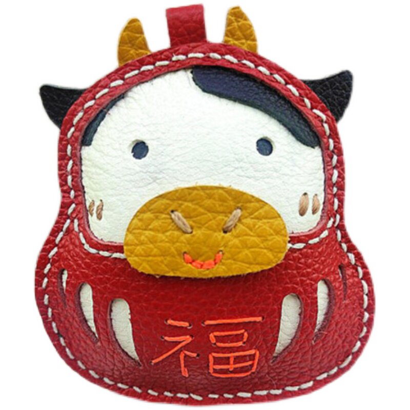 手工diy达摩牛真皮包包车钥匙扣挂件挂饰萌宠钥匙扣