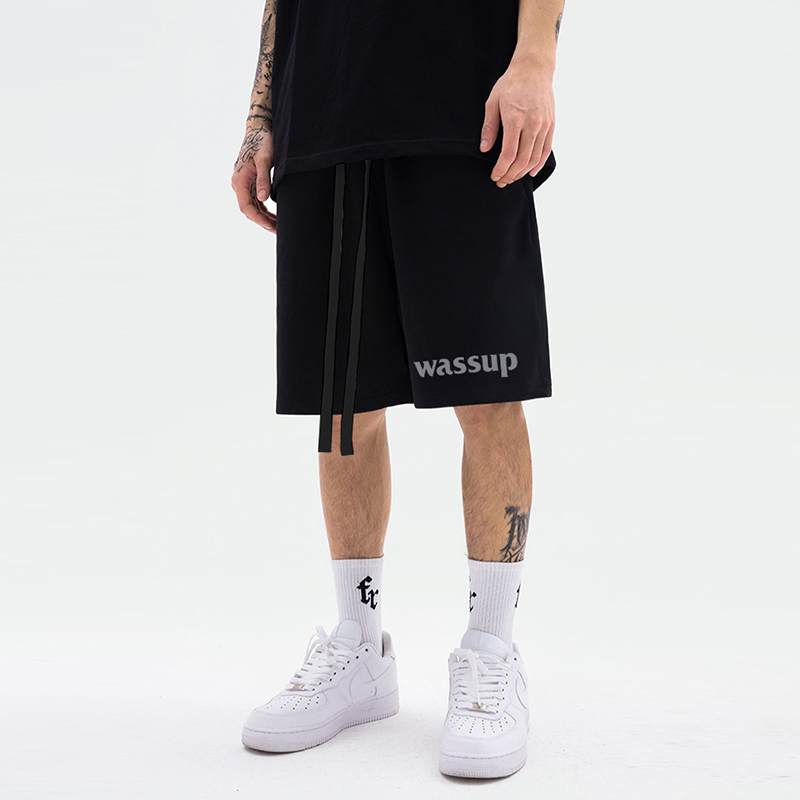 Wassup国潮短裤男夏2022新款潮牌美式宽松运动直筒五分休闲裤纯棉